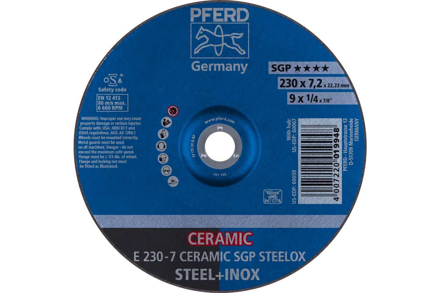 Picture of Pferd Grinding Wheel, 9" X 1/4 X 7/8, Ceramic Sgp Steelox, T27